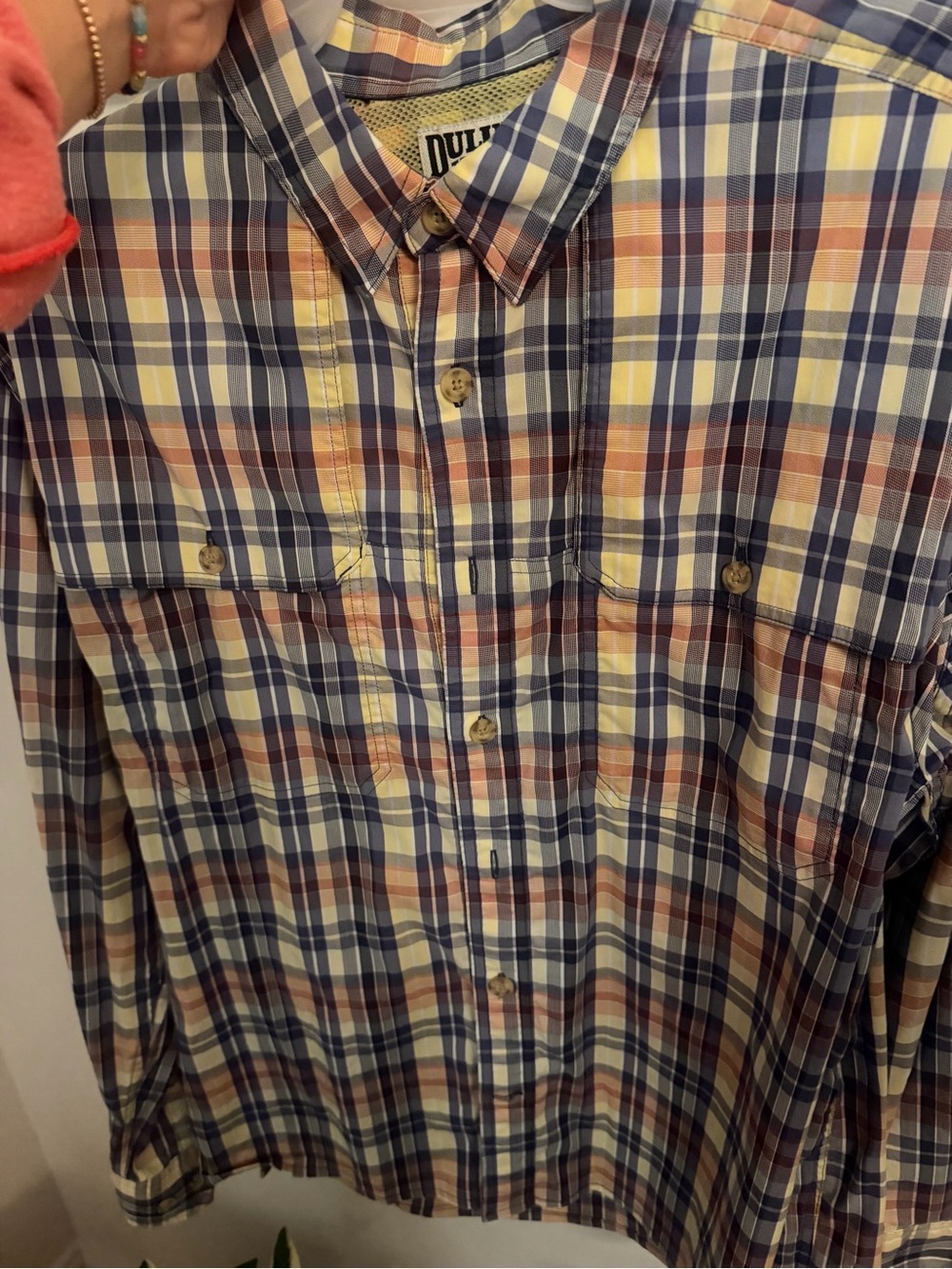 Duluth Trading Co Men's Plaid Button-Down Shirt - Blue/Yellow/Brown